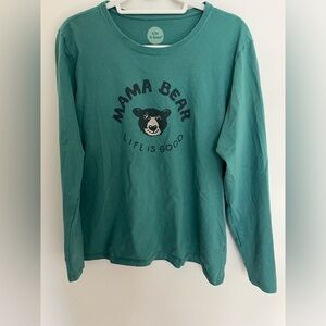 Life is Good Mama Bear Long Sleeve Green T-shirt Size XL